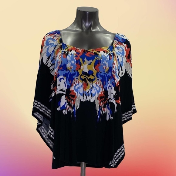 STYLE & Co Multicolor Printed Black Poncho Blouse - Picture 10 of 10